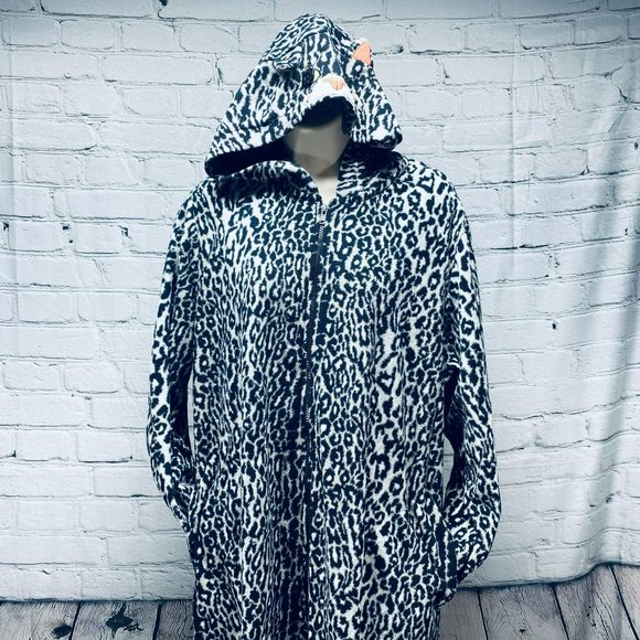 Nick & Nora Pajama One Piece Animal Leopard Print XL PJ With Hoodie Sleepwear - Picture 1 of 12